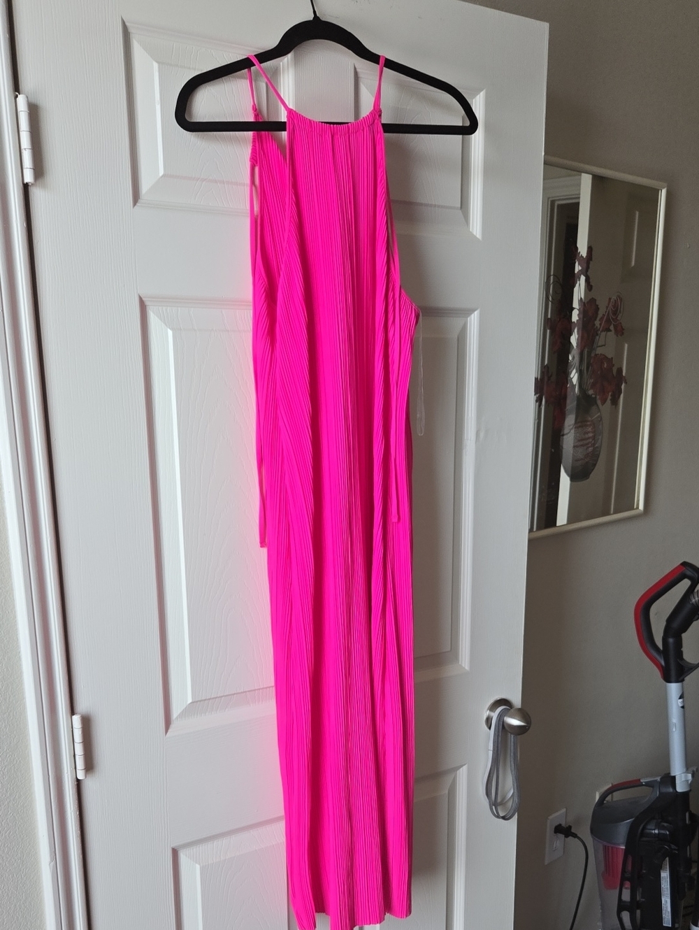 A New Day | Hot Pink Pleated Midi Dress